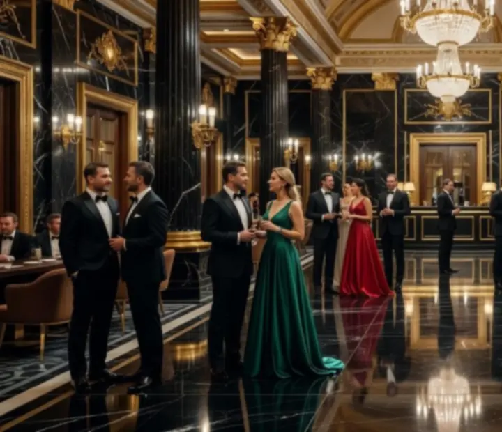 Jack Veerto Casino főterem, elegáns asztalokkal és arany részletekkel