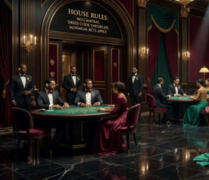 Jack Veerto Casino elegáns fő játékterme szabálytáblával a háttérben