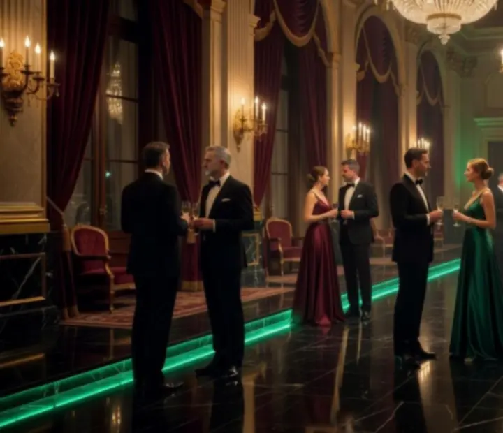 Elegáns gálaest a Jack Veerto kaszinó nagytermében élőzenével és ünnepi hangulattal.