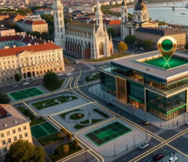 Légifotó és térkép a Jack Veerto Casino budapesti elhelyezkedéséről.